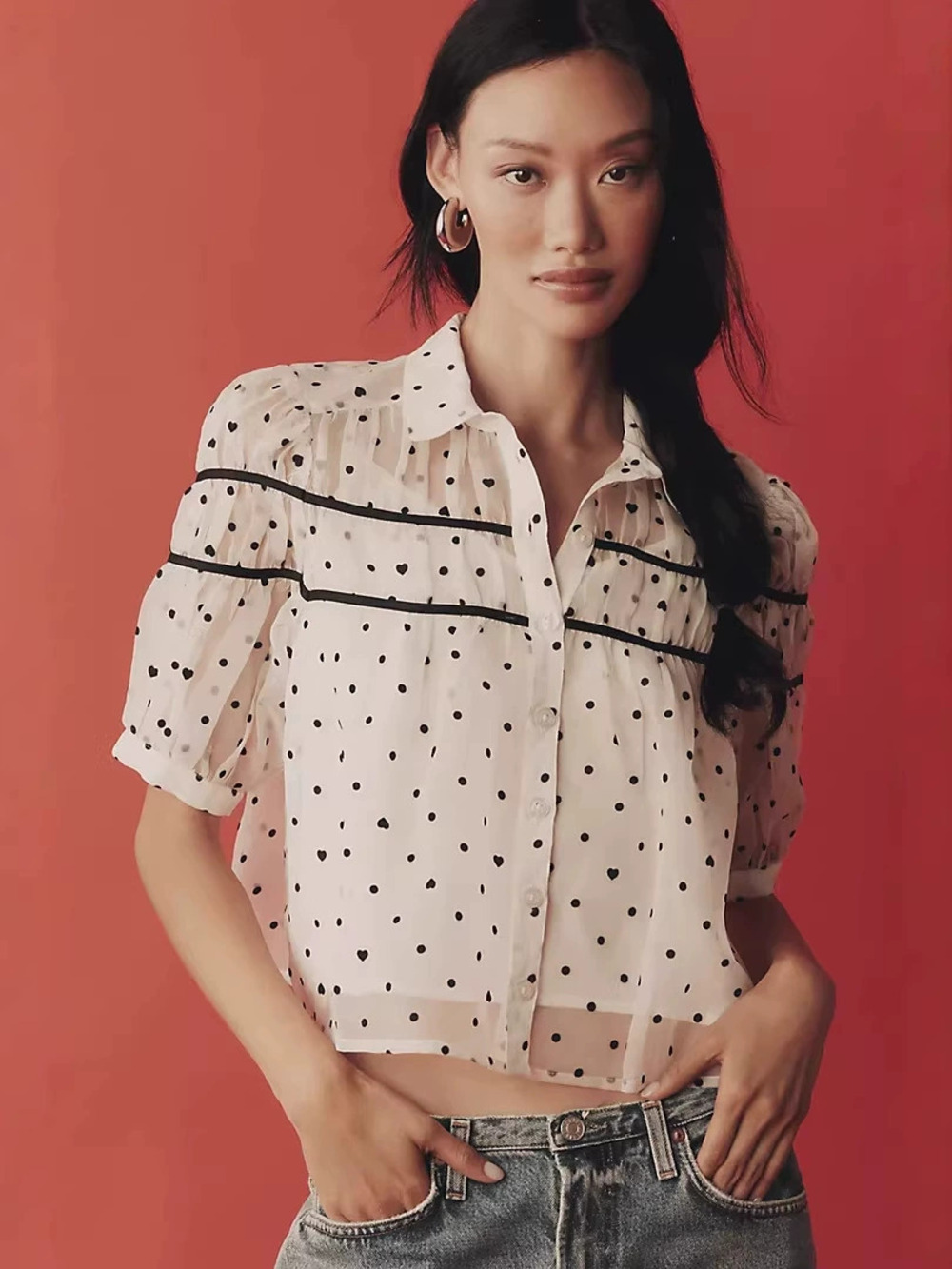 Zara Small Floral Print Puff Sleeve Blouse Short Sleeve Top